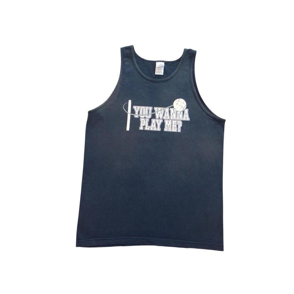 Vintage Mens Navy Blue Tether Ball Graphic Tank Top Sleeveless Shirt L